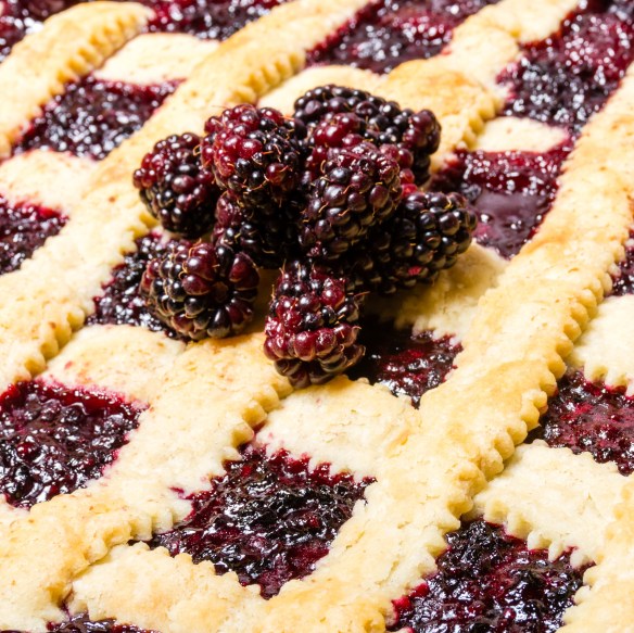 Marionberry cobbler with crossed crust
