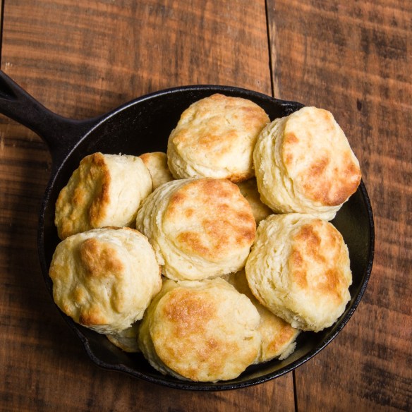 Fresh biscuits baked in a cast iron skillet