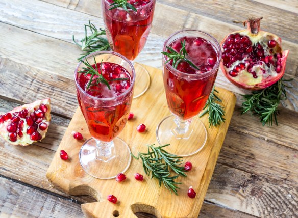 Pomegranate champagne mimosa cocktail